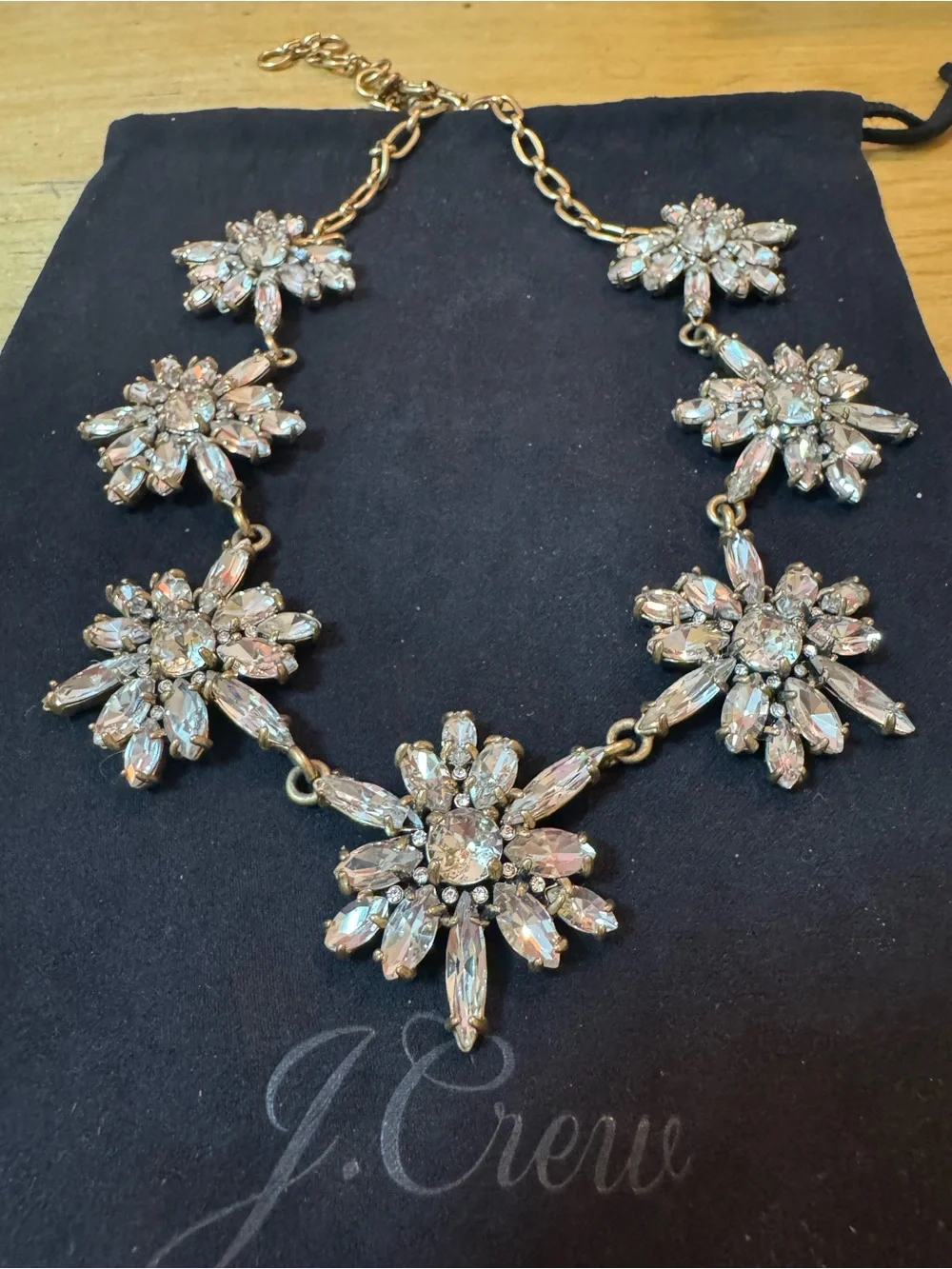 Vintage J.Crew Crystal Burst Statement Necklace Gold Tone - Excellent Condition